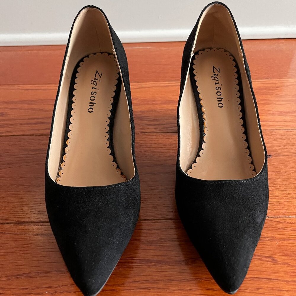Zigi Soho Black Pointed Toe Block Heel Pumps Size 7 EUC